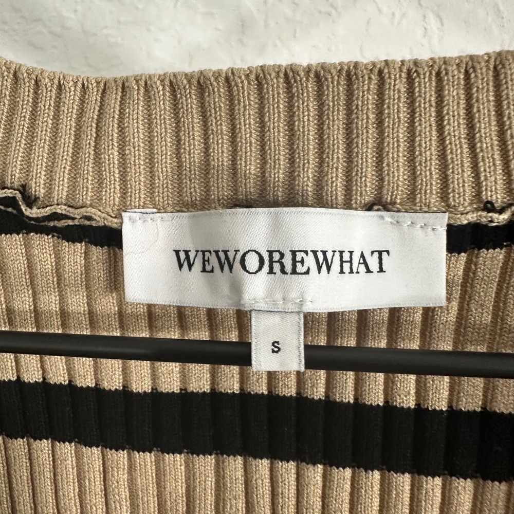 WeWoreWhat Striped Button Front Cropped Cardigan Sweater Vest Tan Small Academia - Picture 2 of 6